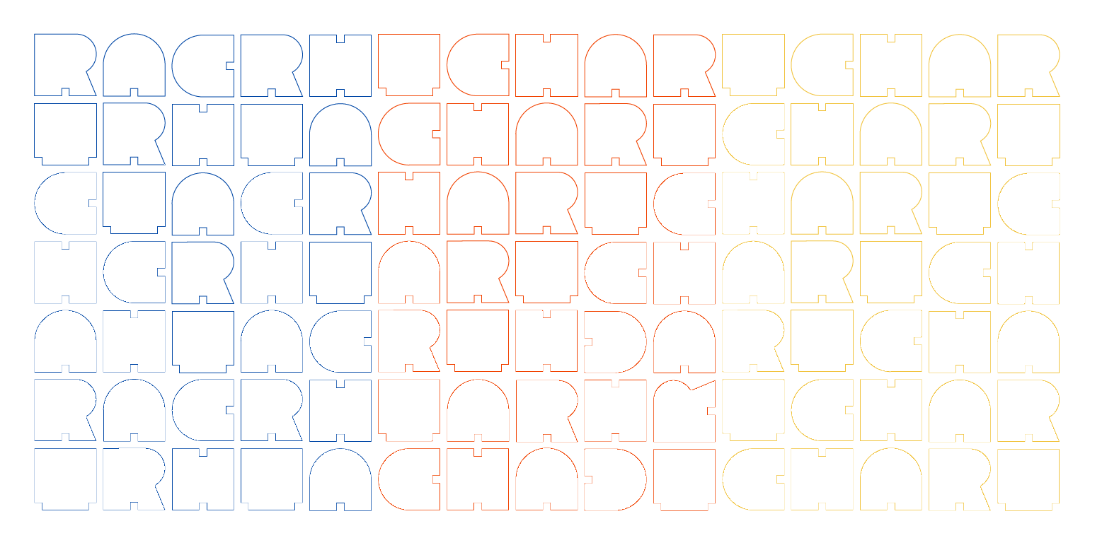 CHART typographic composition in blue, orange and yellow outlines